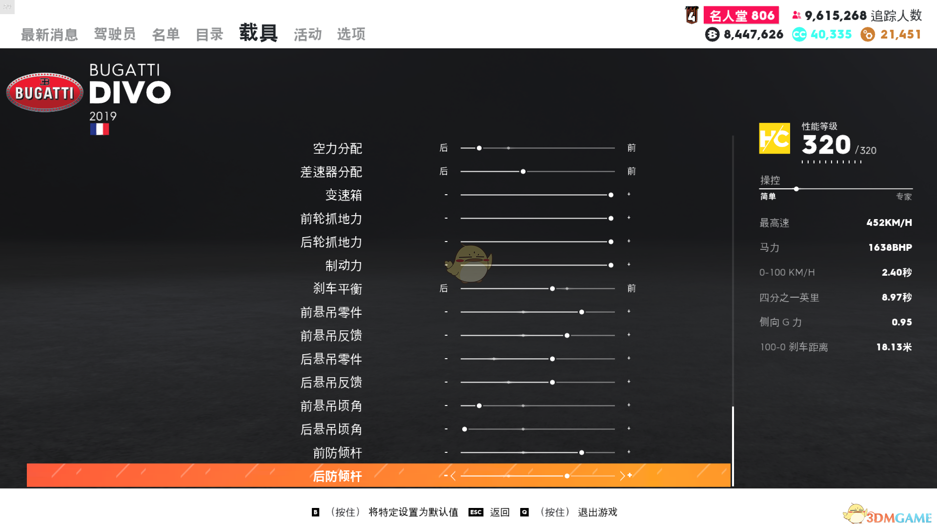 《<飙酷车神2>布加迪 DIVO 走线调校：不好开的超跑，也能变成顺手家伙》